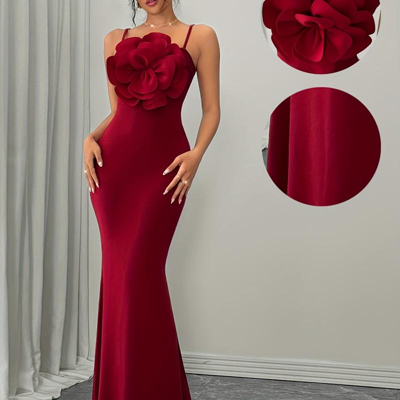 Robe moulante rouge à grand motif floral pour femmes, tendance et élégante