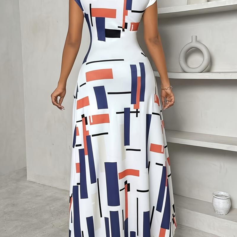 Robe Élégante Zhou Meiling à Imprimé Géométrique pour Femme