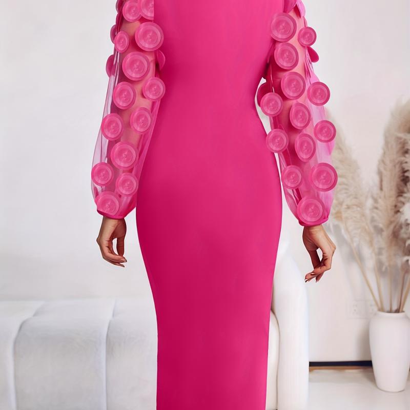 Robe sirène à ourlet fendu en A pour femme avec filet pétale et manches courtes