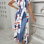 Robe Élégante Zhou Meiling à Imprimé Géométrique pour Femme